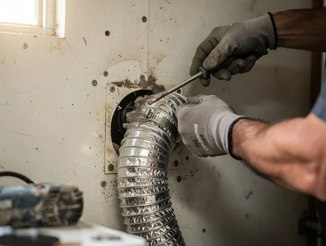 Garfield Heights Dryer Vent Cleaning technician performing precise dryer vent hose installation in Garfield Heights